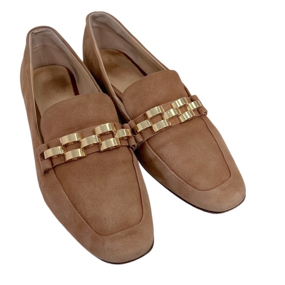Veronica Beard Alire Chain Loafer Chic Tan Beige‎ Gold Flats 8 - Picture 3 of 12